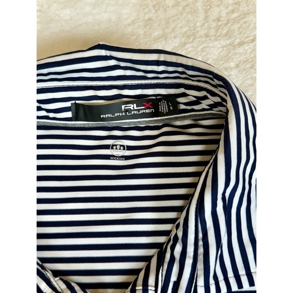 RLX Ralph Lauren Mens Size Large Black White Stripe Performance Golf Polo Shirt - Picture 4 of 11